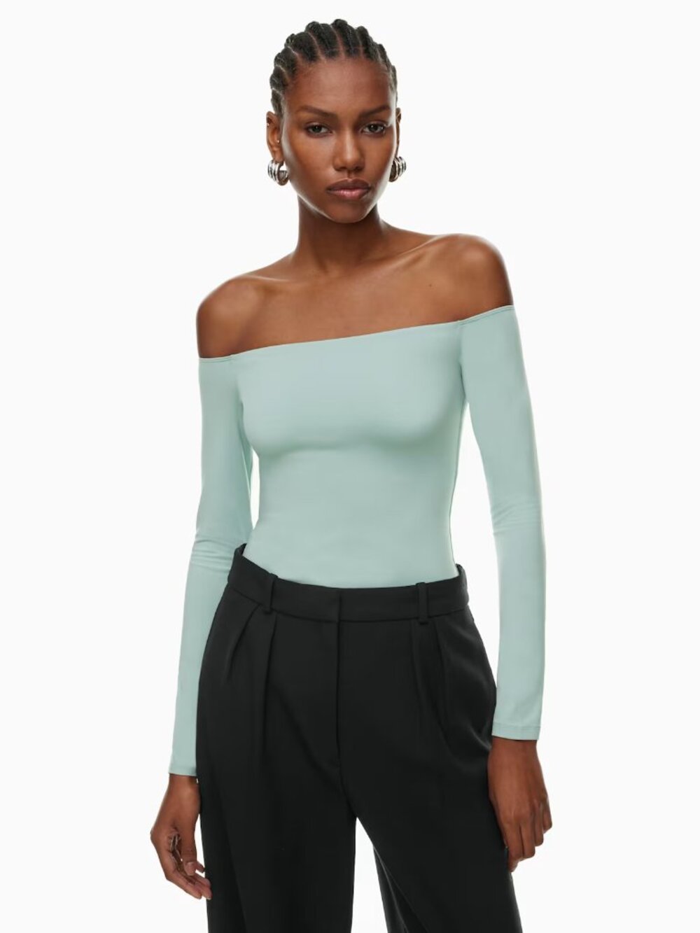 Aritzia Contour Off-Shoulder Top Longsleeve Mint Green Seafoam